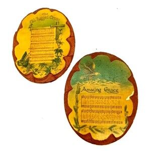 Vintage Hand Carved Set Of Two 8" Wooden Church Hymns Gospel Lacquered Wall Art